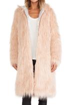 Romwe Faux Fur Zipped Pocketed Coat