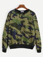 Romwe Army Green Camo Print Long Sleeve Sweatshirt