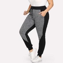 Romwe Plus Color Block Drawstring Waist Pants