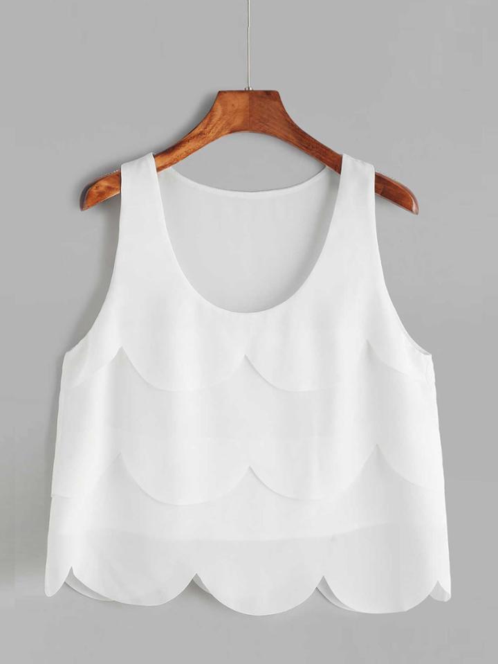 Romwe White Layered Scallop Tank Top