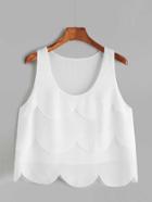Romwe White Layered Scallop Tank Top