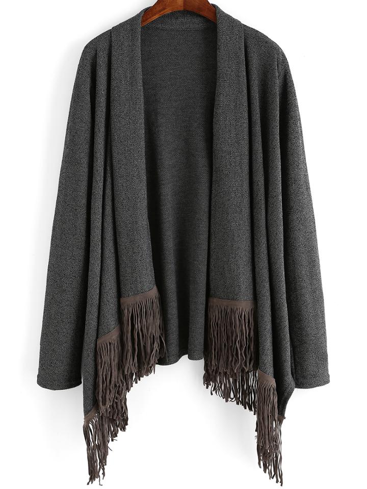 Romwe Long Sleeve Tassel Loose Cardigan