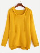 Romwe Yellow Drop Shoulder Dip Hem Hooded Sweater