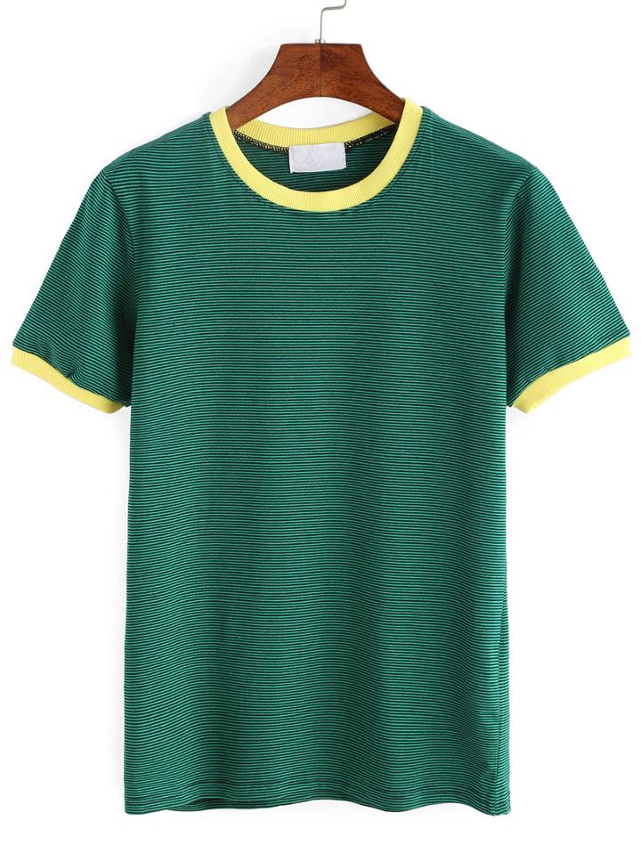 Romwe Striped Contrast Trim T-shirt
