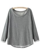 Romwe Dark Grey Scoop Neck Raglan Sleeve Pullover Sweatshirt