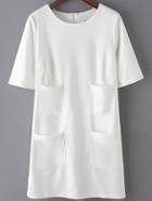 Romwe Short Sleeve White Tshirt Dress With Pockets