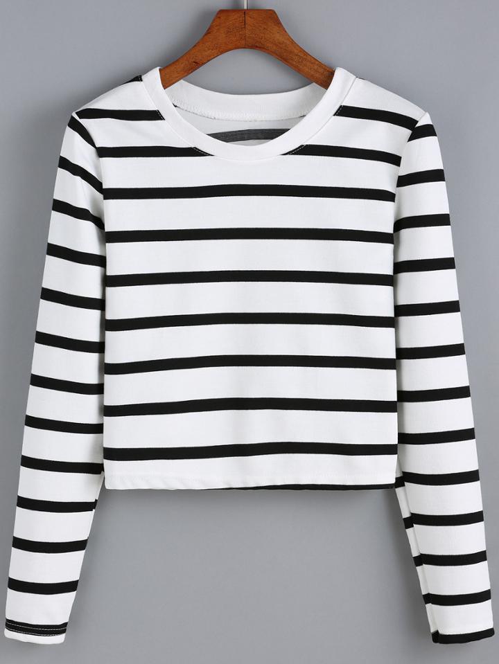 Romwe Round Neck Striped Sweatshirt