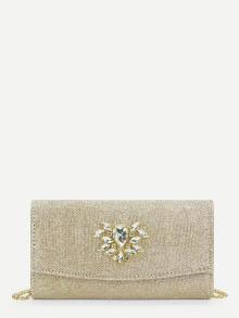 Romwe Rhinestone Decorated Flap Clutch Bag