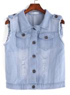 Romwe Lapel With Pocket Patch Denim Blue Vest