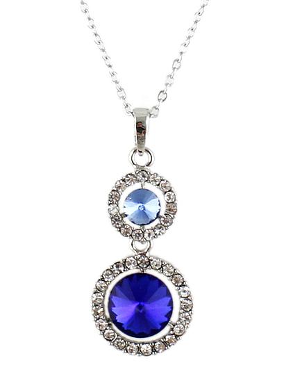 Romwe Blue Gemstone Silver Diamond Chain Necklace