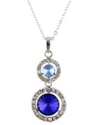 Romwe Blue Gemstone Silver Diamond Chain Necklace