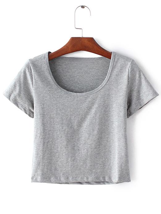 Romwe Grey Round Neck Short Sleeve Crop T-shirt