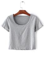 Romwe Grey Round Neck Short Sleeve Crop T-shirt