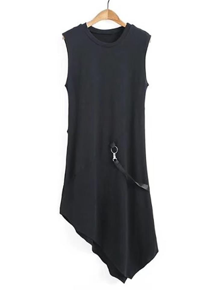 Romwe Asymmetrical Hem Dress With Ring Strap Detail