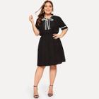 Romwe Plus Contrast Binding Tie Neck Dress