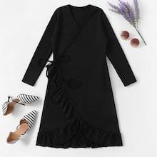 Romwe Ruffle Trim V-neck Wrap Dress