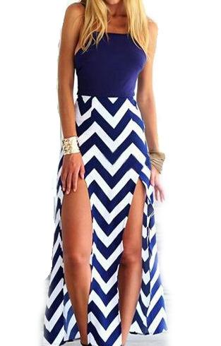 Romwe Strap Zigzag Print Maxi Dress