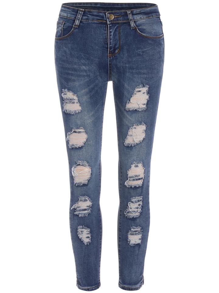 Romwe Ripped Bleached Denim Pant