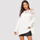 Romwe Floral Lace Insert Solid Sweater