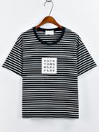 Romwe Black Contrast Striped Patch T-shirt