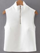 Romwe White Mock Neck Zipper Up Crop Top