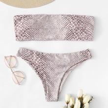 Romwe Snake Print Bandeau Bikini Set