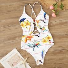 Romwe Random Floral Lace-up Back Cutout One Piece Swimsuit