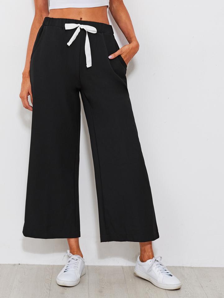 Romwe Drawstring Waist Wide Leg Pants