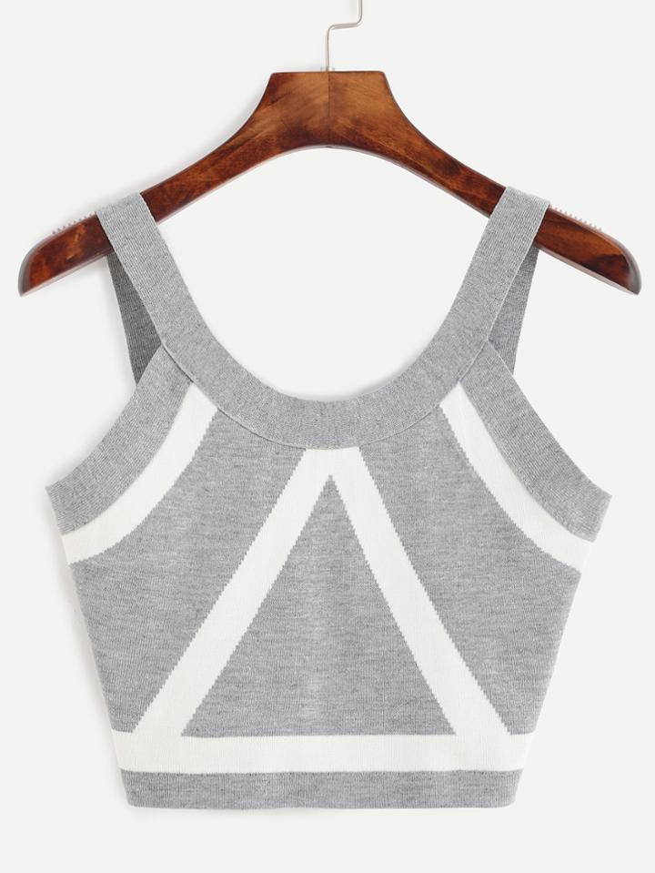 Romwe Grey Striped Crop Knit Top