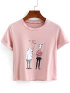 Romwe Sheep Print Crop T-shirt