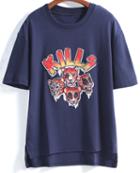 Romwe Leopard Print Dip Hem Rivet T-shirt