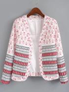 Romwe Multicolor Printed Fitted Blazer