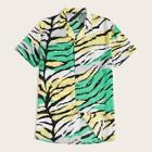 Romwe Guys Color-block Zebra Print Shirt