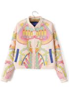 Romwe Graffiti Print Zipper Crop Pink Jacket