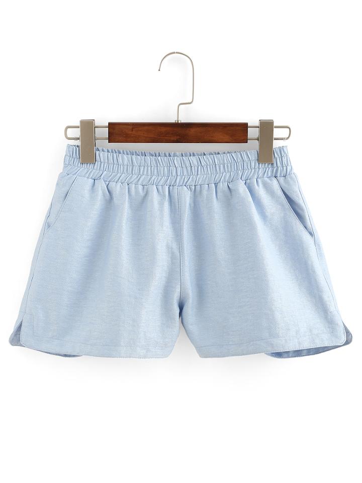 Romwe Elastic Waist Blue Shorts