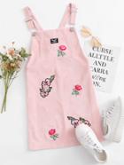 Romwe Floral Embroidered Patch Pinafore Dress