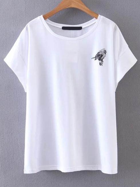 Romwe White Print Drop Shoulder T-shirt