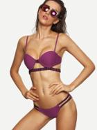 Romwe Purple Braided Trim Cutout Bikini Set