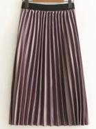 Romwe Purple Pleated Midi Skirt
