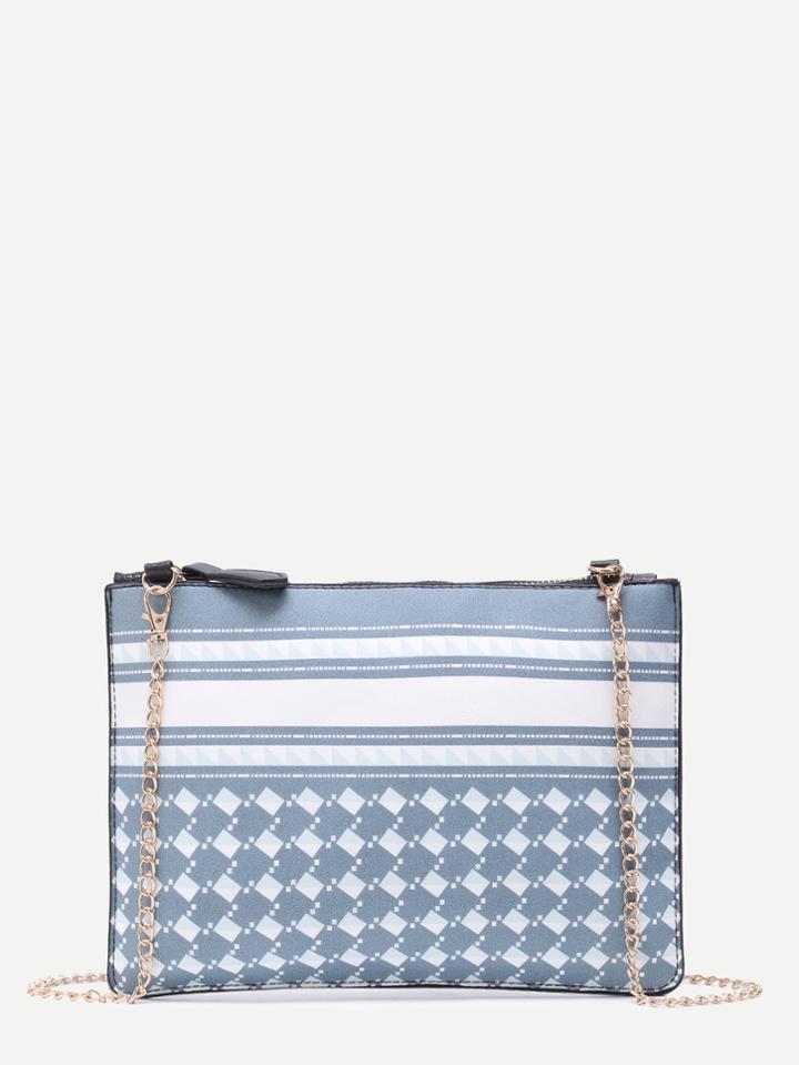 Romwe Geometric Print Pu Clutch Bag With Chain Strap