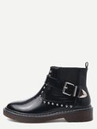 Romwe Black Ankle Strap Studded Pu Chelsea Boots