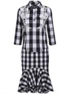 Romwe Lapel Lace Paneled Plaid Top With Mermaid Skirt