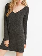 Romwe V Neck Long Sleeve Grey Sweater Dress