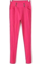 Romwe High Waist With Buttons Slim Red Legging