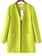 Romwe Open Front Pockets Cashmere Green Coat