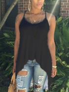 Romwe Crisscross Draped Back High-low Cami Top - Black