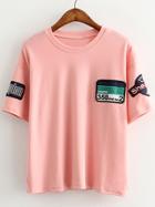 Romwe Pink Short Sleeve Patch Casual T-shirt