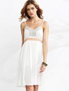 Romwe White Shirred Waist Embroidered Cami Dress