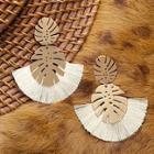 Romwe Gold Tone Leaf With Fringe Accent Dangle Earrings