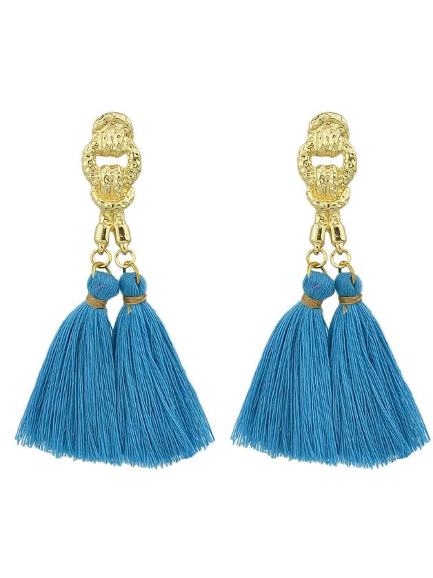 Romwe Blue Colorful Handmade Tassel Boho Earrings For Women